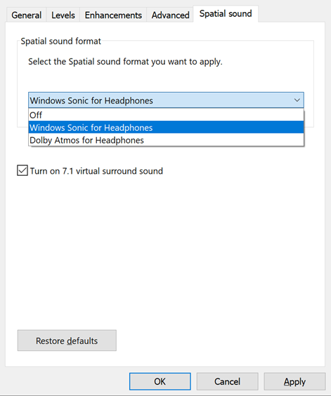 Headphone settings spatial sound