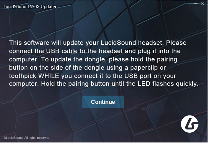 Image detailing the process of how to reset the LS50X headset and dongle