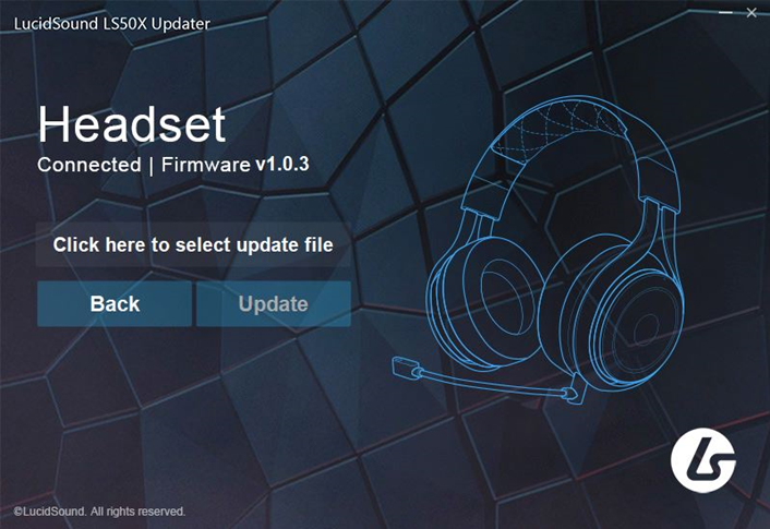 Image showing the LS50X Updater confirming that the headset has been connected