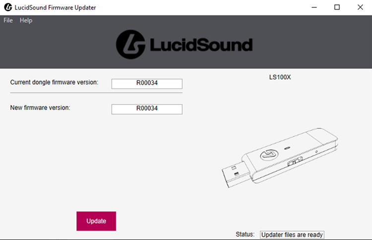 Dongle firmware version screen with Update button